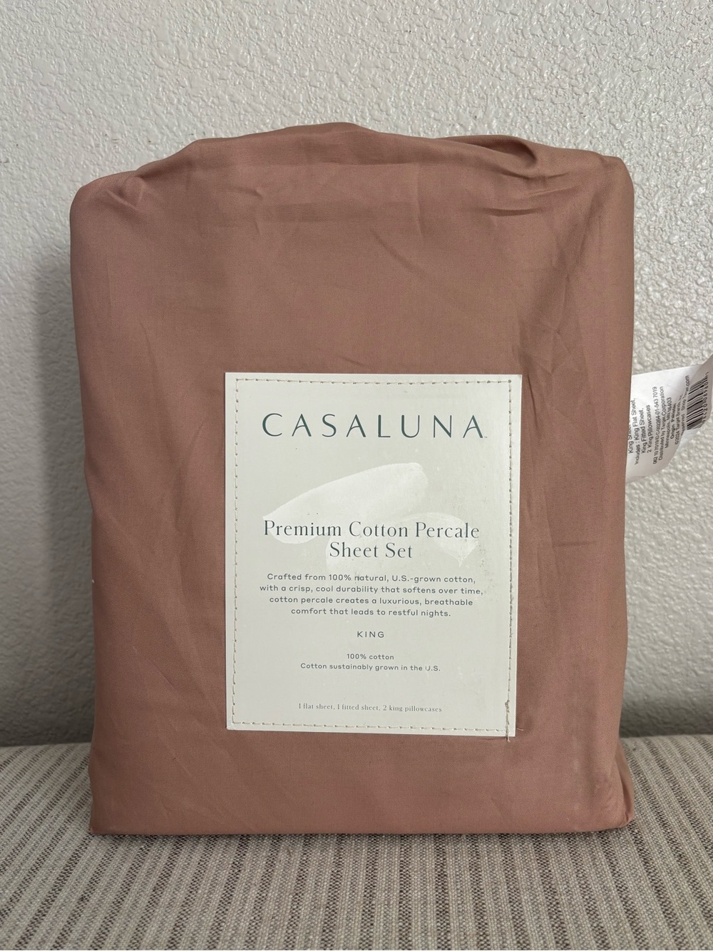 NWT King 400 Thread Count Percale Sheet Set Light Adobe Clay - Casaluna